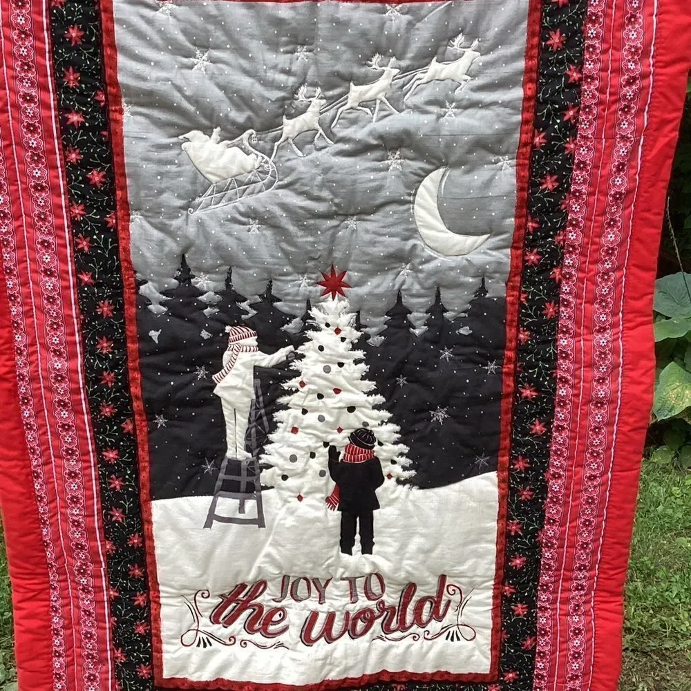 NWT. Hand Crafted  Joy to the World Lap Quilt